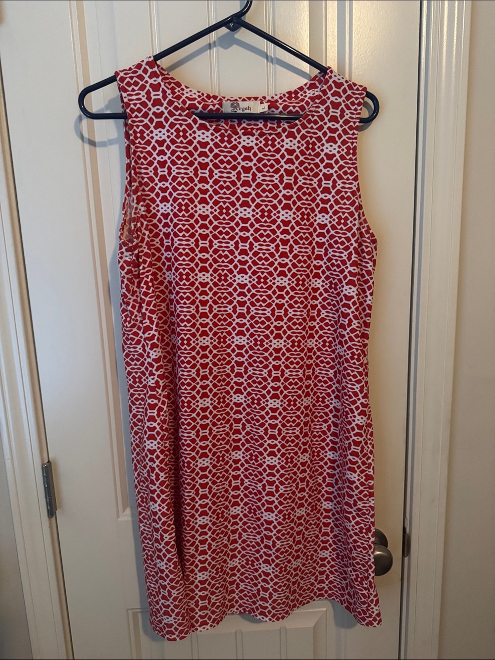 Aryeh Red and White Sleeveless Geo-Print Mini Dress